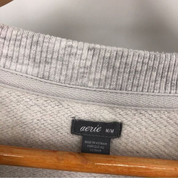 Aerie Camo Sweatshirt Womens Medium Gray Green Side Slits Oversized Souchy Rib - Picture 3 of 10